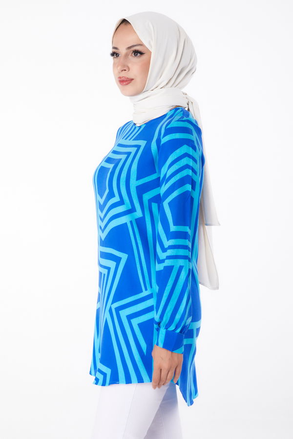 Desenli Tunik Saks - 13278