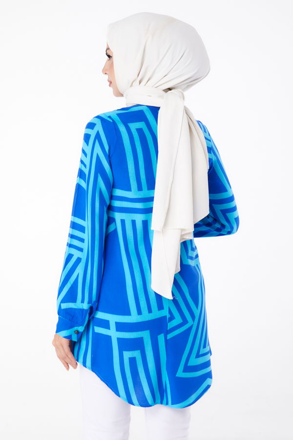 Desenli Tunik Saks - 13278