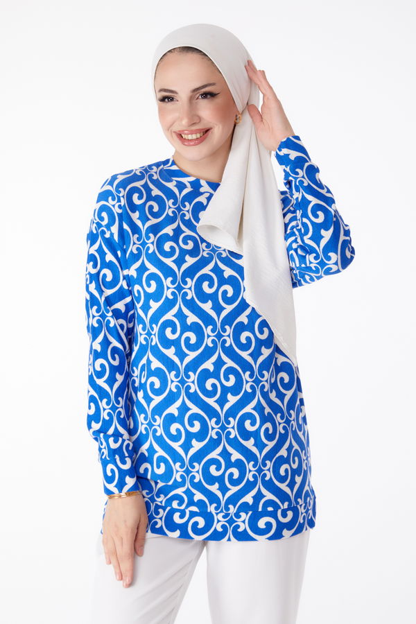 Desenli Tunik Saks - 25320