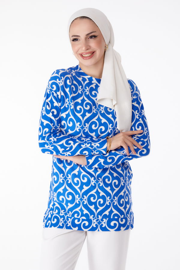 Desenli Tunik Saks - 25320