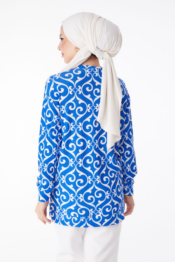Desenli Tunik Saks - 25320