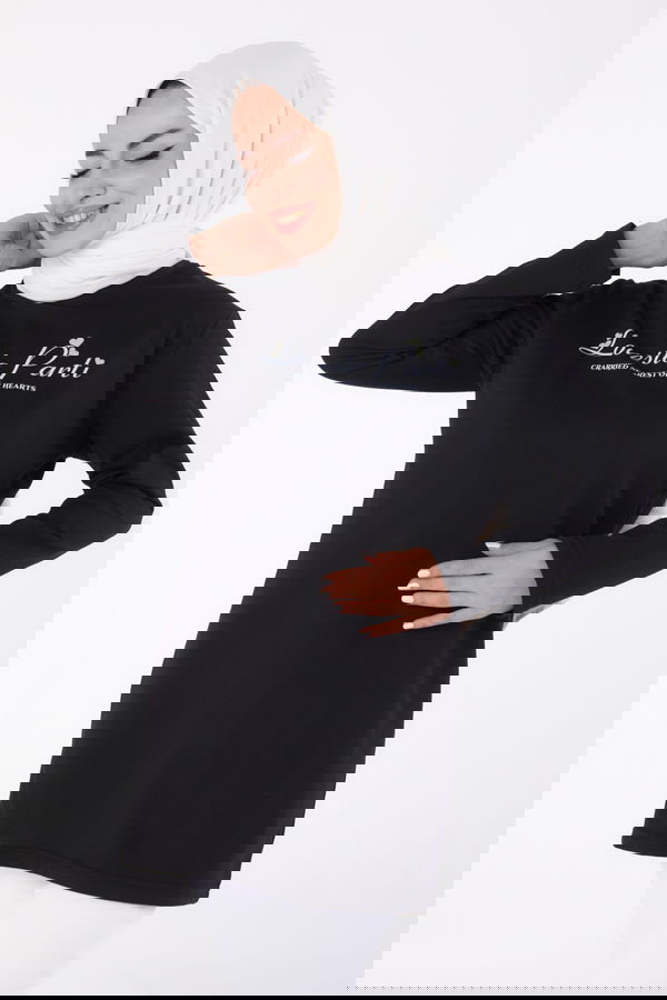 Baskılı Sweatshirt Siyah - 13335
