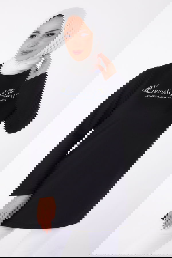 Baskılı Sweatshirt Siyah - 13335