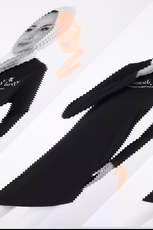 Baskılı Sweatshirt Siyah - 13335
