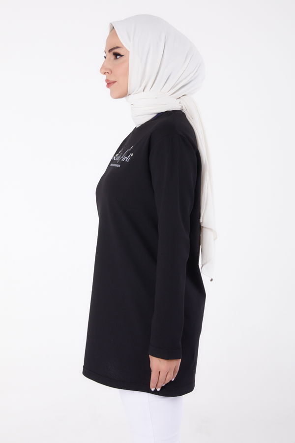 Baskılı Sweatshirt Siyah - 13335