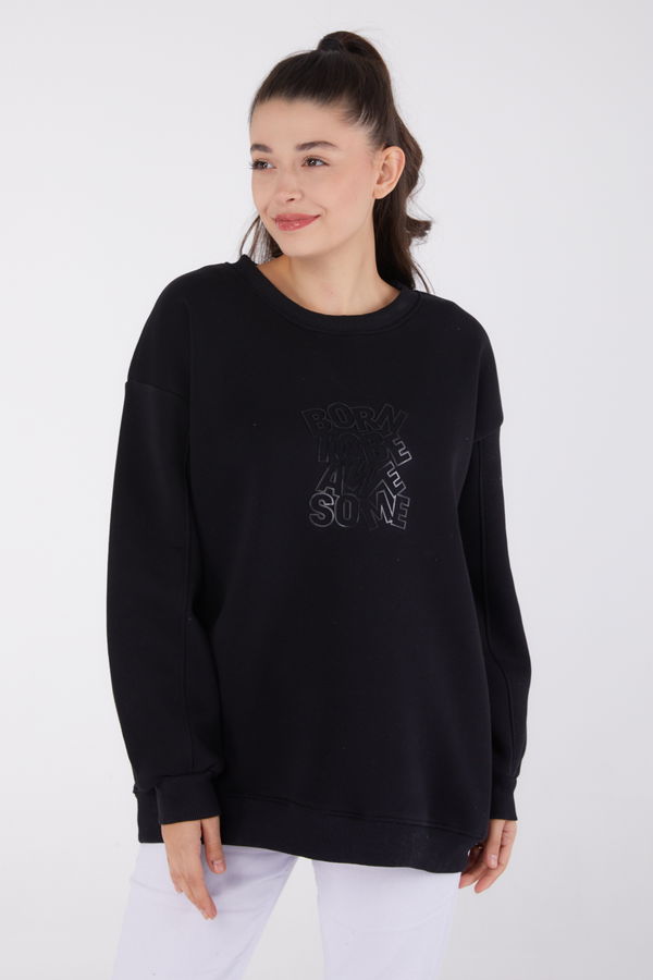 Baskılı Sweatshirt Siyah - 26475