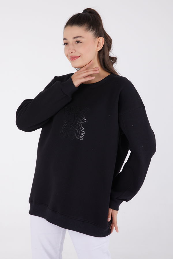 Baskılı Sweatshirt Siyah - 26475