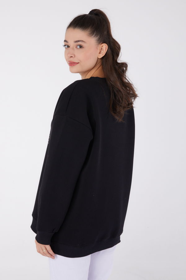 Baskılı Sweatshirt Siyah - 26475