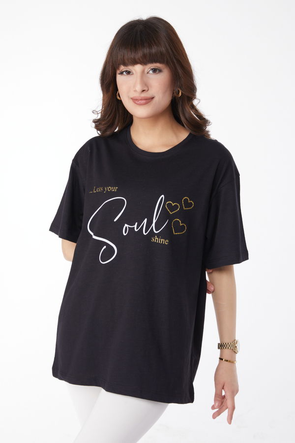 Baskılı T-shirt Siyah - 25167