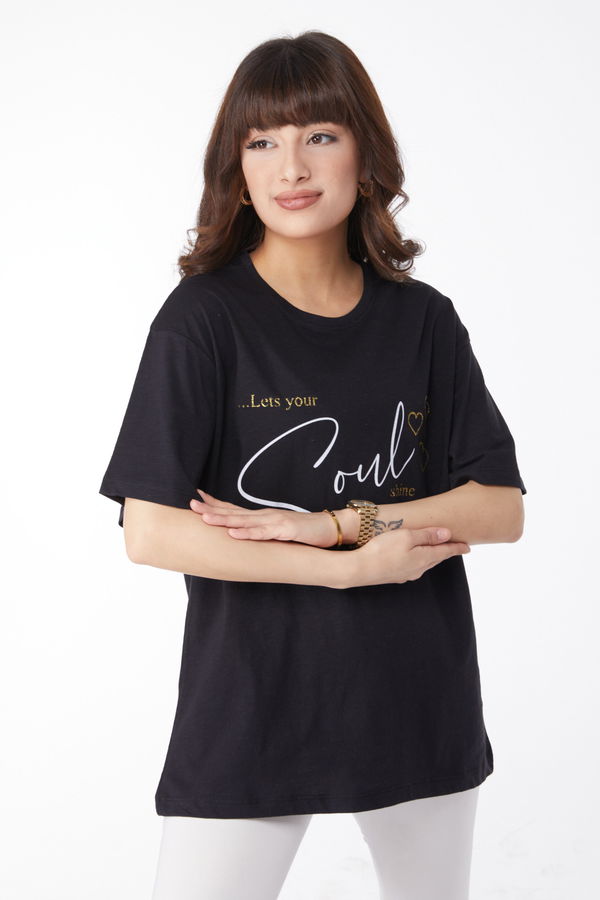 Baskılı T-shirt Siyah - 25167