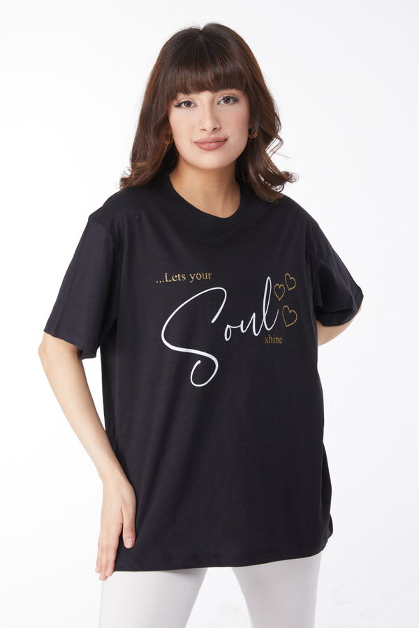 Baskılı T-shirt Siyah - 25167