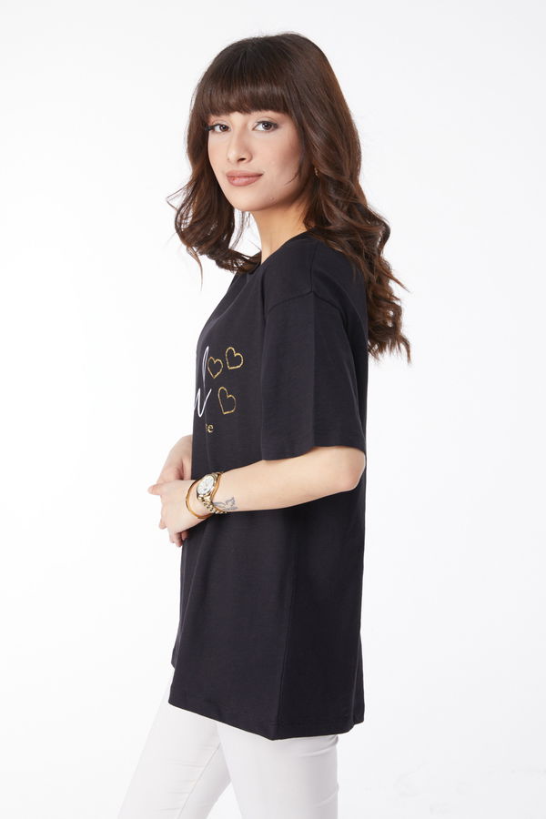 Baskılı T-shirt Siyah - 25167