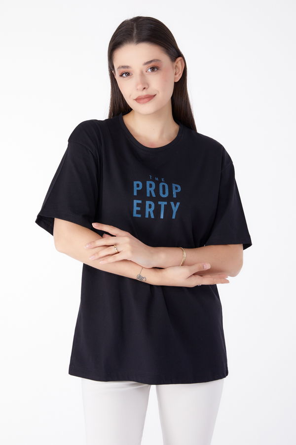 Baskılı T-shirt Siyah - 25375