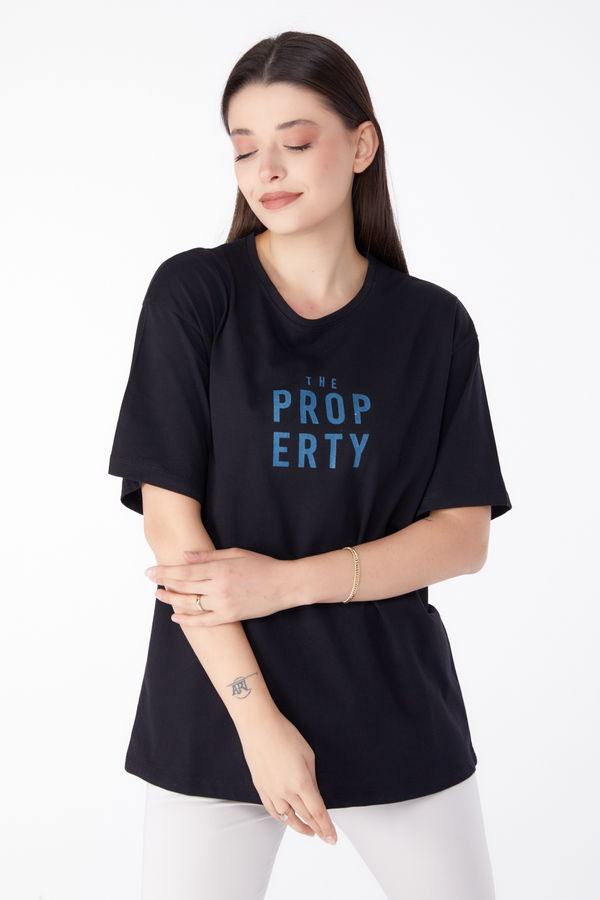 Baskılı T-shirt Siyah - 25375