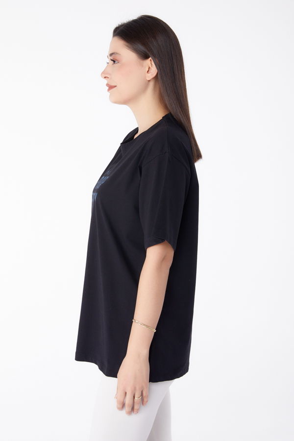 Baskılı T-shirt Siyah - 25375