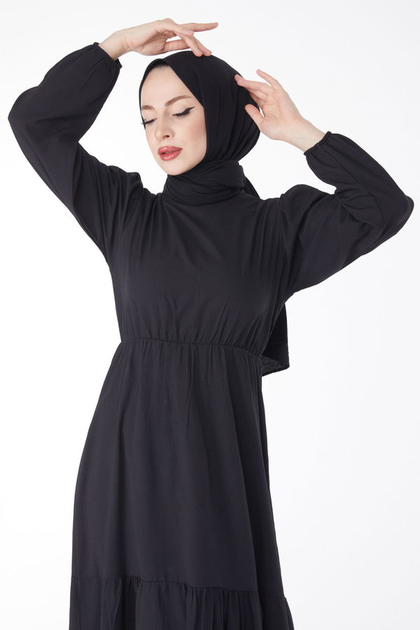 Beli Bağcıklı Elbise Siyah - 13144