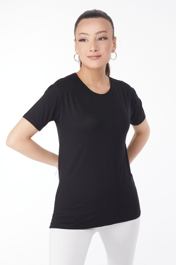 Kısa Kollu Baskısız T-shirt Siyah - 24764