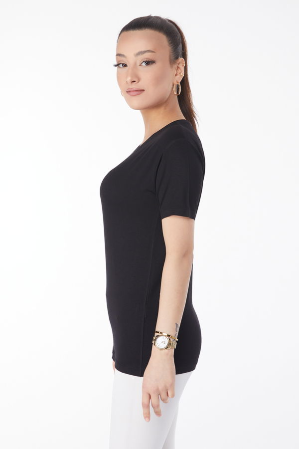 Kısa Kollu Baskısız T-shirt Siyah - 24764