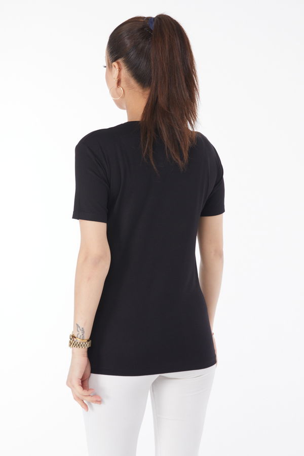 Kısa Kollu Baskısız T-shirt Siyah - 24764
