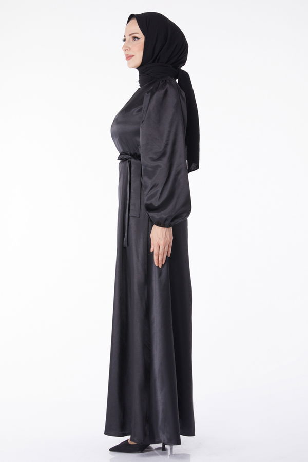 Kuşaklı Elbise Siyah - 13160