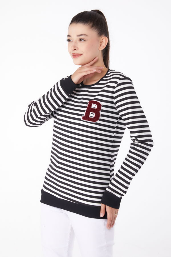 Nakışlı Sweatshirt Siyah - 26289
