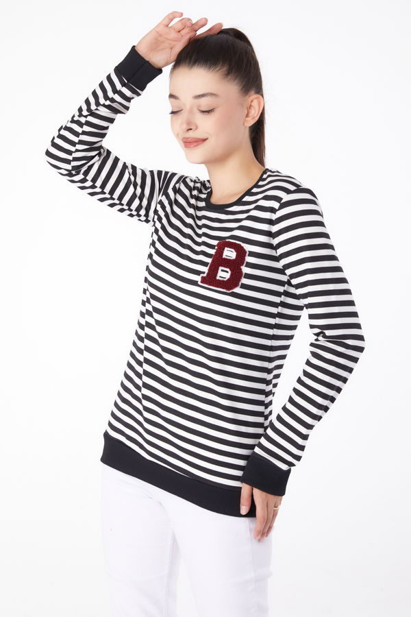 Nakışlı Sweatshirt Siyah - 26289