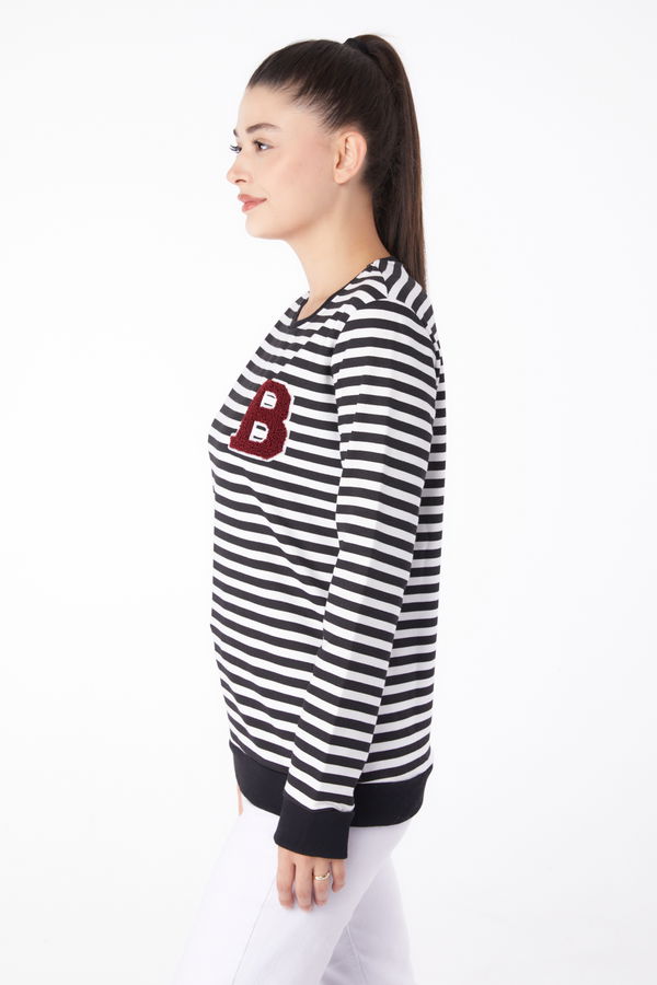 Nakışlı Sweatshirt Siyah - 26289
