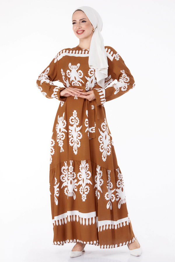 Etnik Desenli Elbise Taba - 25601