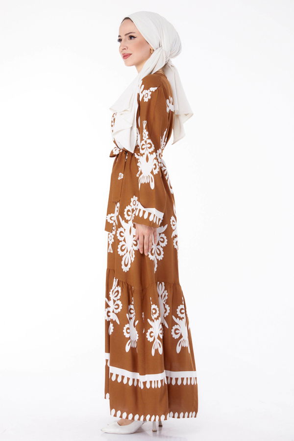 Etnik Desenli Elbise Taba - 25601