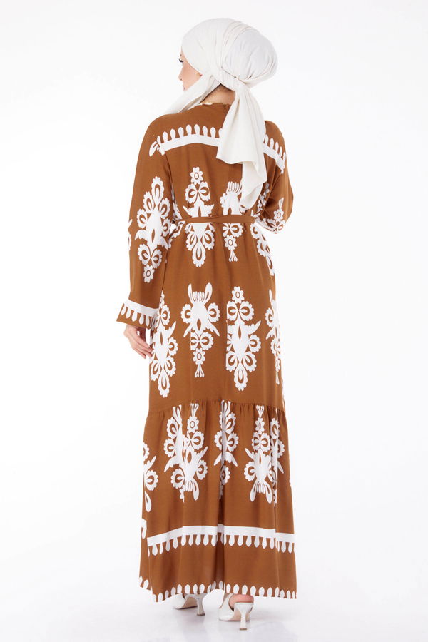 Etnik Desenli Elbise Taba - 25601