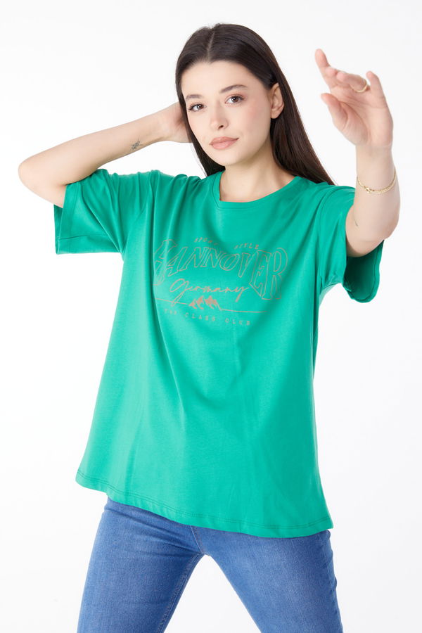 Baskılı Kısa Kollu T-Shirt Yesil - 25388