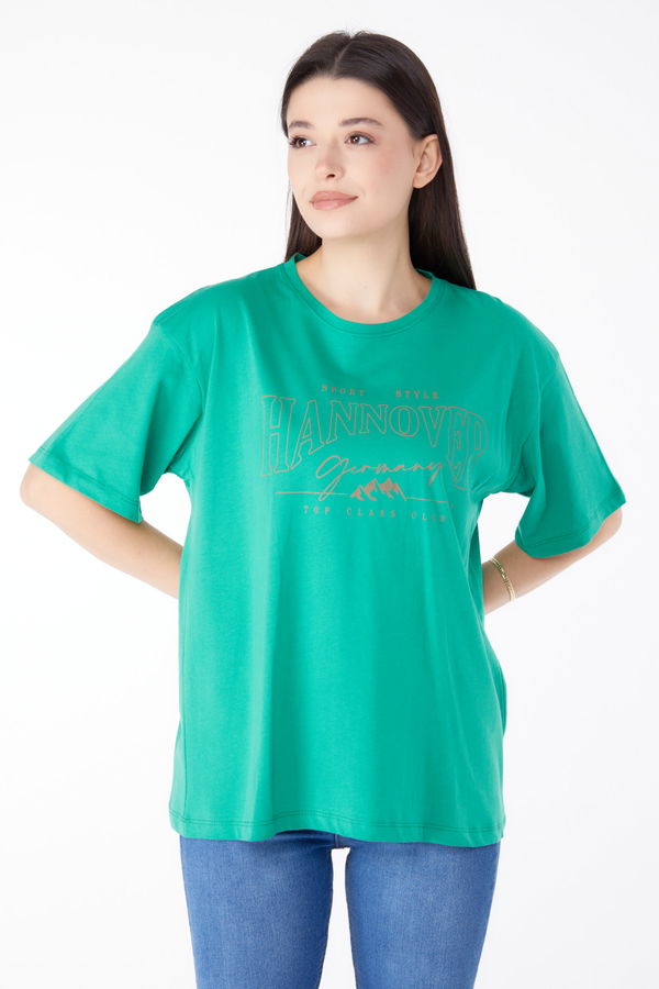 Baskılı Kısa Kollu T-Shirt Yesil - 25388