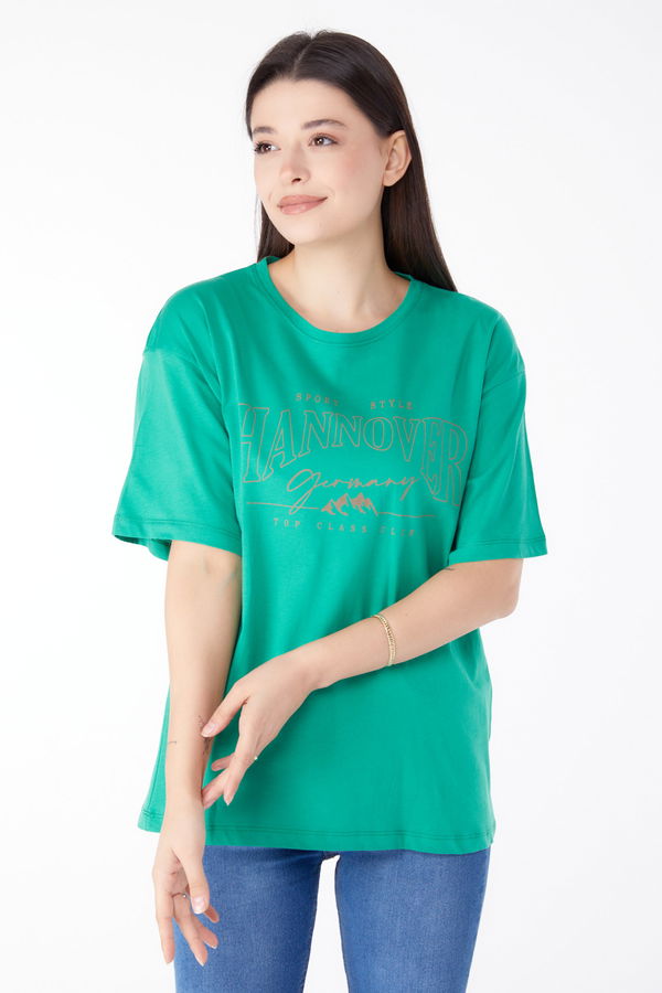 Baskılı Kısa Kollu T-Shirt Yesil - 25388