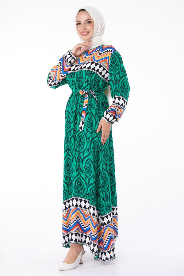 Desenli Elbise Yesil - 26233