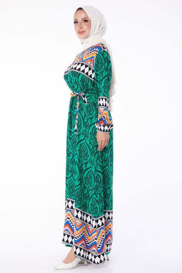 Desenli Elbise Yesil - 26233