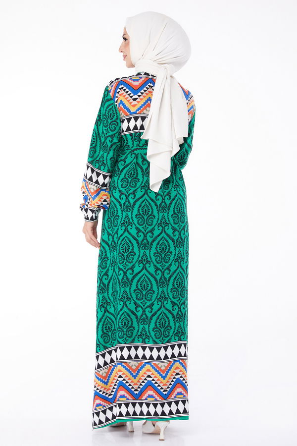 Desenli Elbise Yesil - 26233