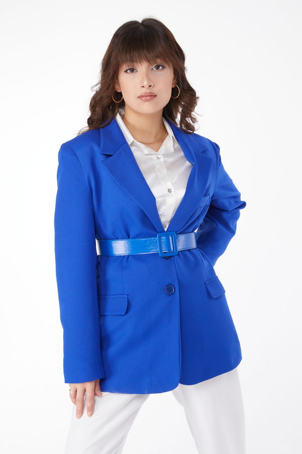 Kemerli Klasik Ceket Saks - 25034
