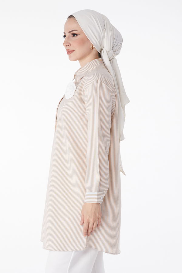 Gül Aksesurlı Tunik Bej - 25243