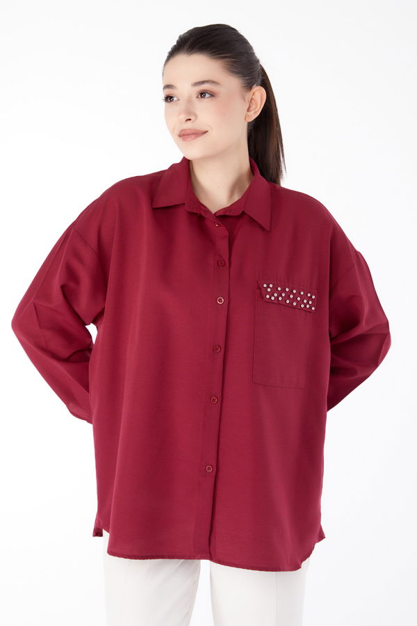 Taş Detaylı Gömlek Bordo - 13194