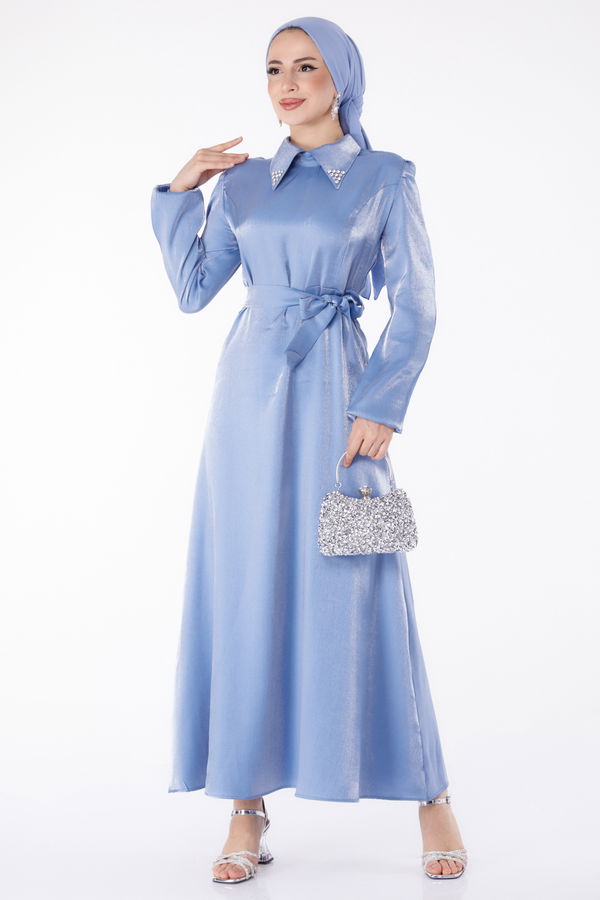 Kuşaklı Elbise Indigo - 25406
