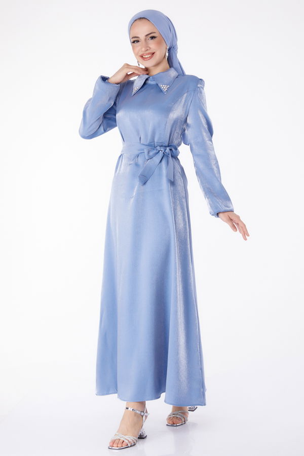 Kuşaklı Elbise Indigo - 25406