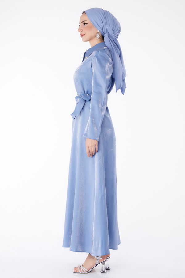 Kuşaklı Elbise Indigo - 25406