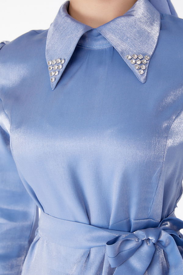 Kuşaklı Elbise Indigo - 25406