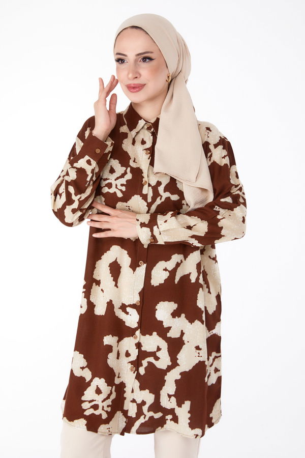 Desenli Tunik Kahve - 25605