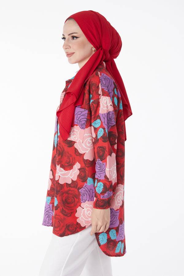 Çicek Desenli Tunik Kirmizi - 13180