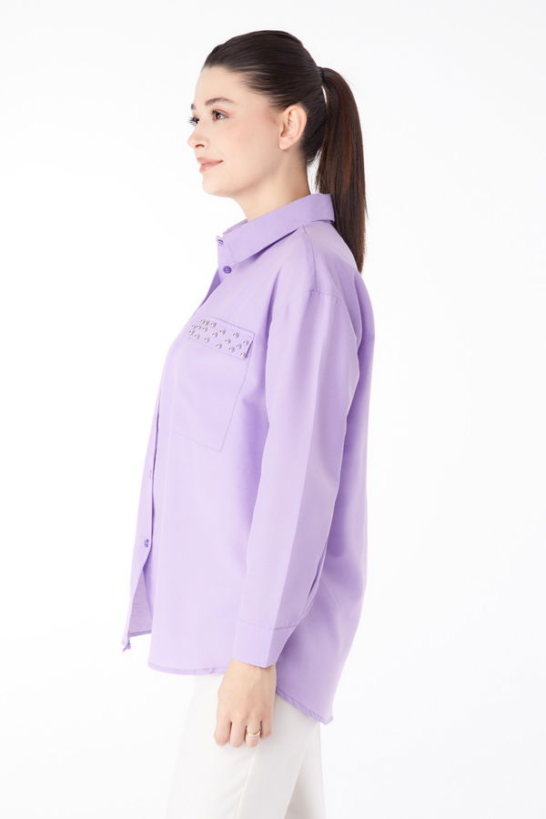 Taş Detaylı Gömlek Lila - 13194