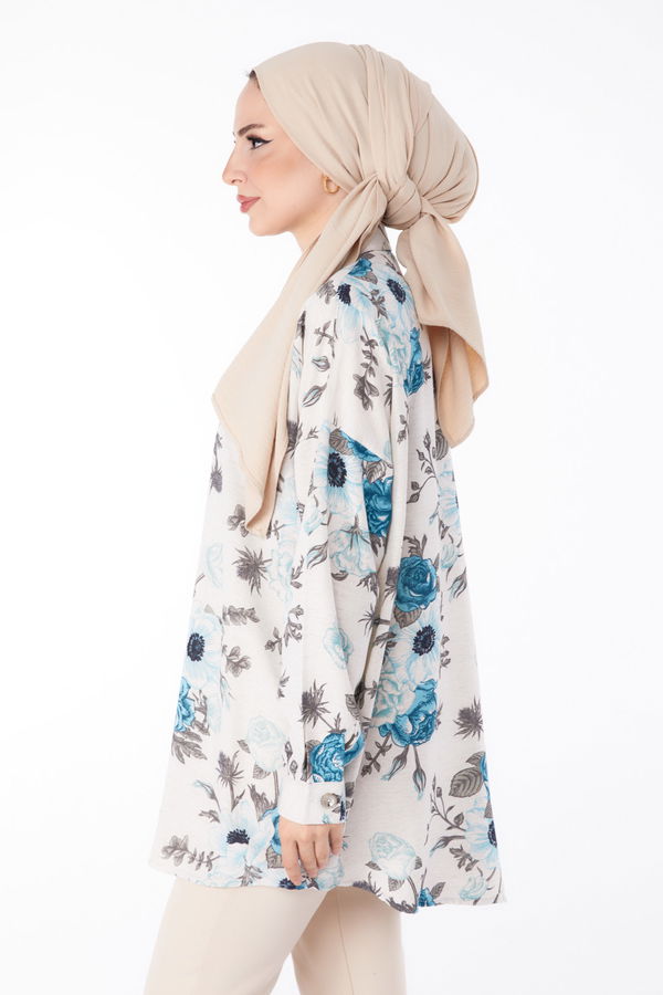 Çiçek Desenli Tunik Mavi - 25617