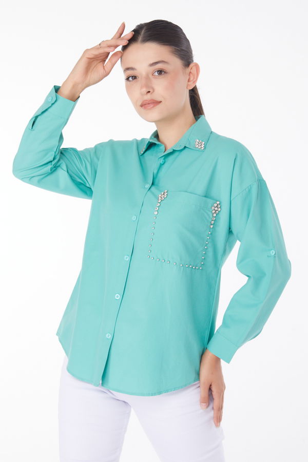 Taşlı Gömlek Mint - 25909