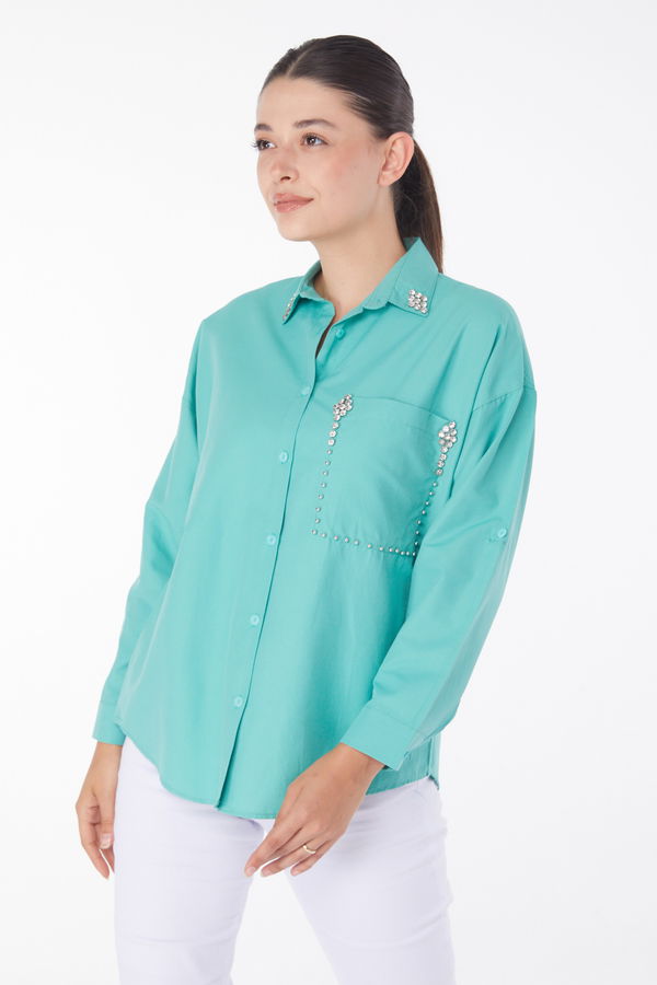 Taşlı Gömlek Mint - 25909