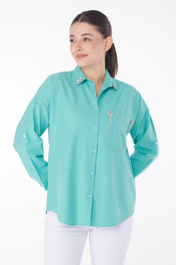 Taşlı Gömlek Mint - 25909